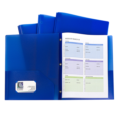 C-LINE PRODUCTS 2-Pocket Heavyweight Poly Portfolio Folder w/Prongs, Blue, PK10 32965